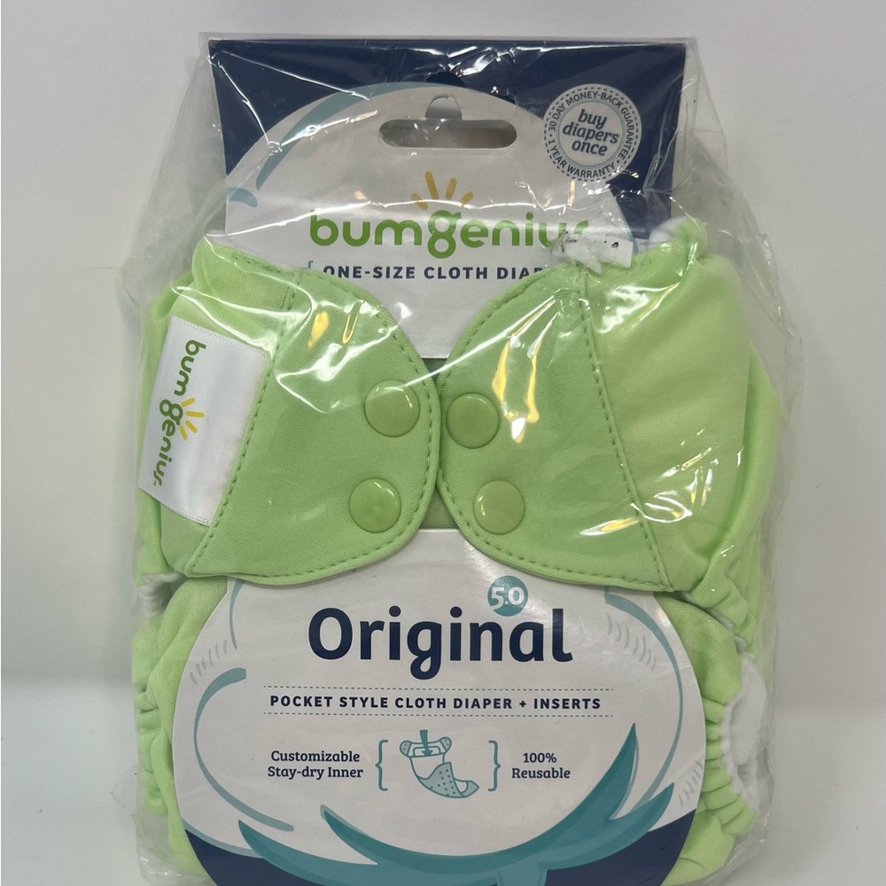 NEW BumGenius Original Pocket Style Cloth Diaper + Inserts Grasshopper Green New